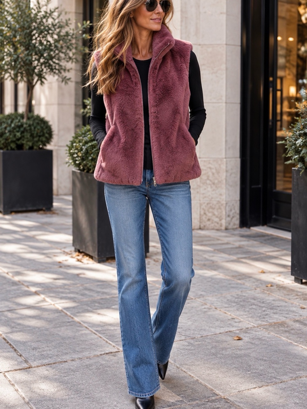 J. Crew Mauve Faux Fur Zip-Up Vest